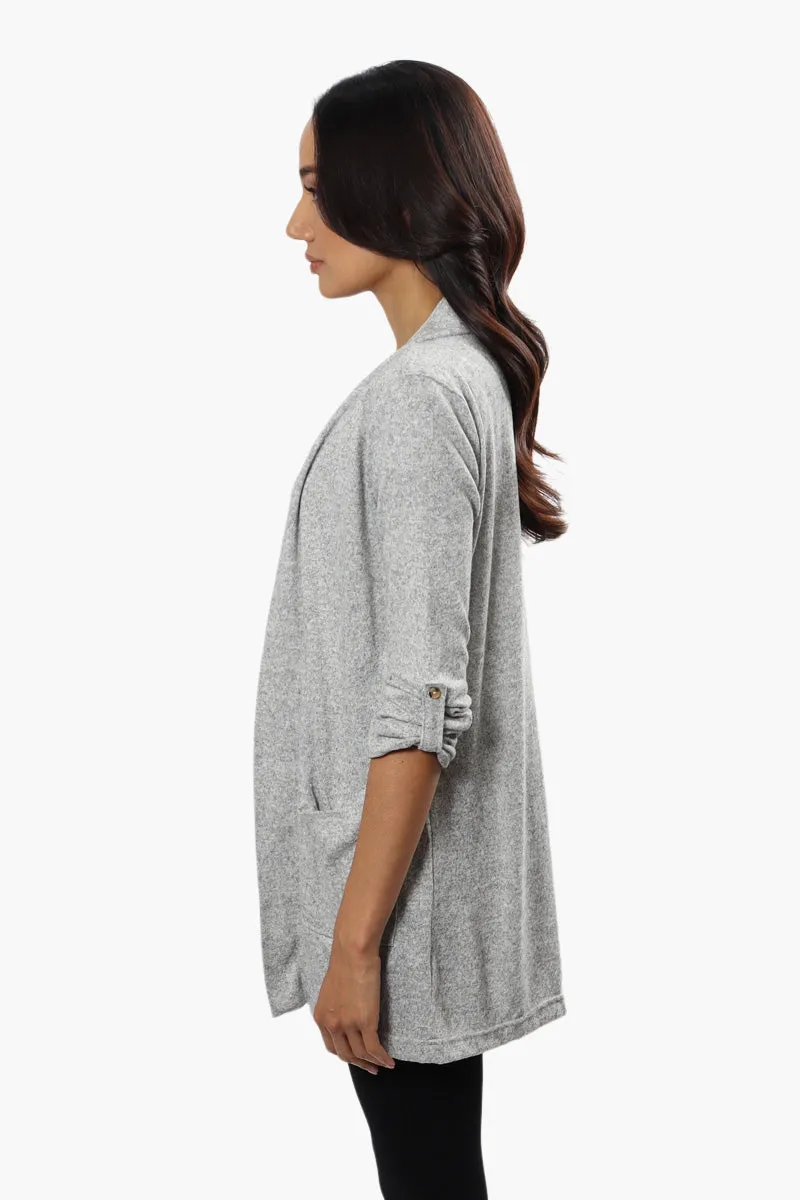 Majora Open Front Roll Up Sleeve Cardigan - Grey