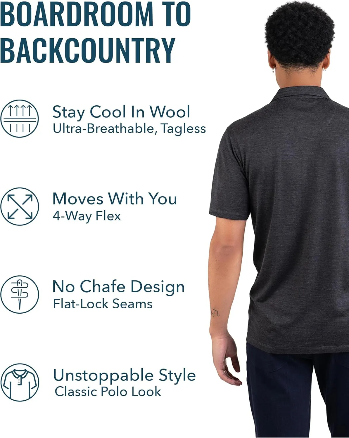 Men'S Merino Wool Polo Shirt - Wicking Breathable Anti-Odor