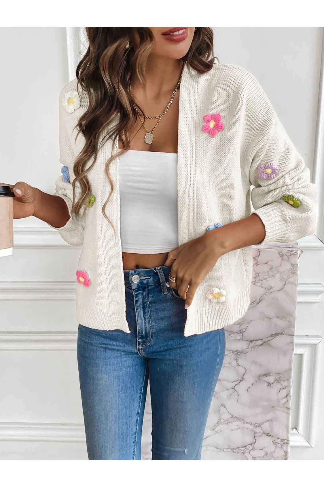 NicholesGifts Women Floral Long Sleeve Open Front Cardigan