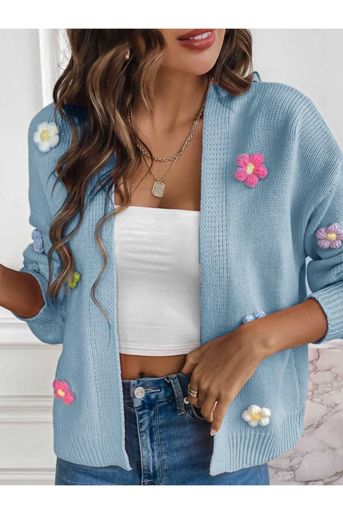 NicholesGifts Women Floral Long Sleeve Open Front Cardigan