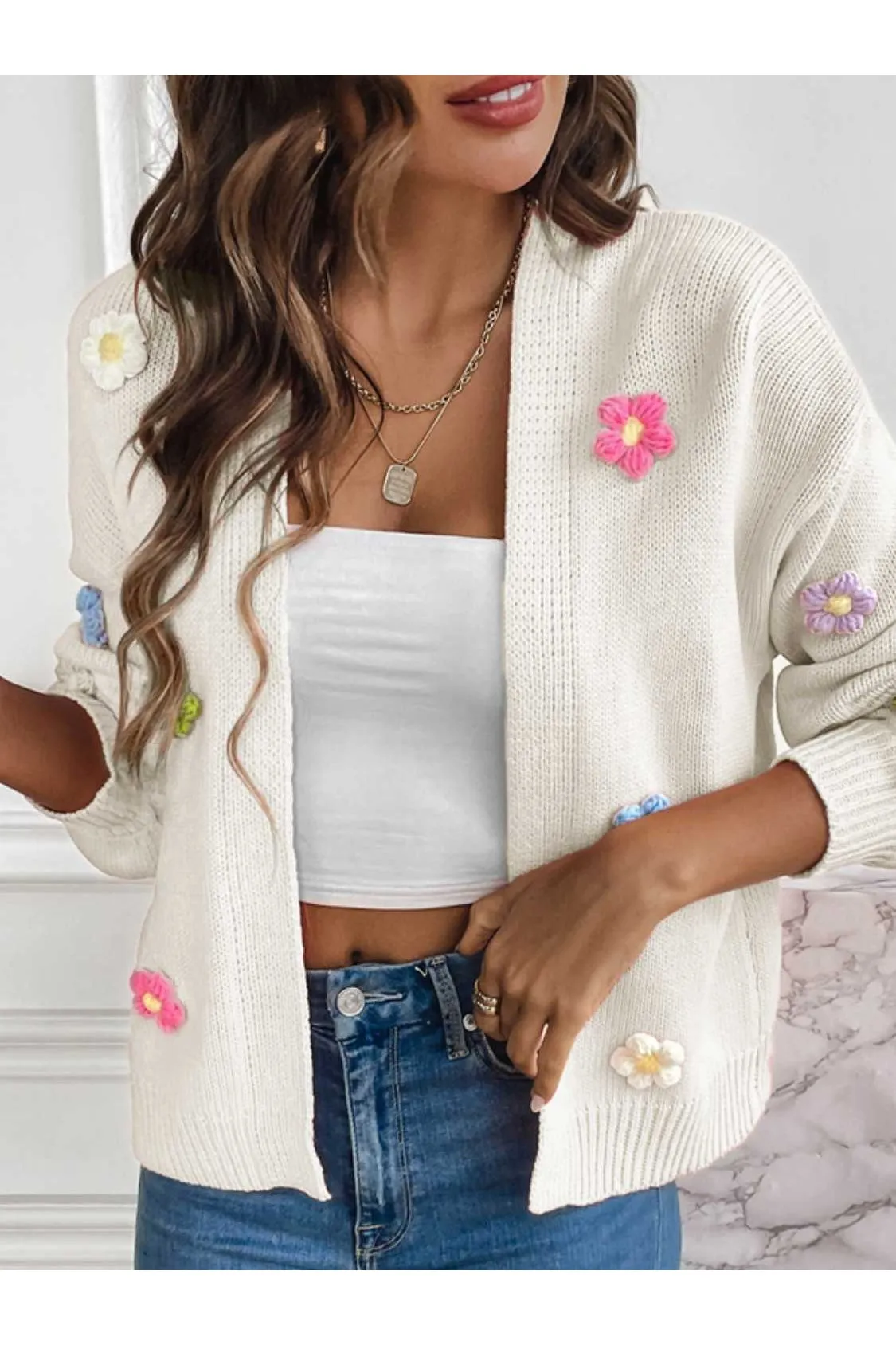 NicholesGifts Women Floral Long Sleeve Open Front Cardigan