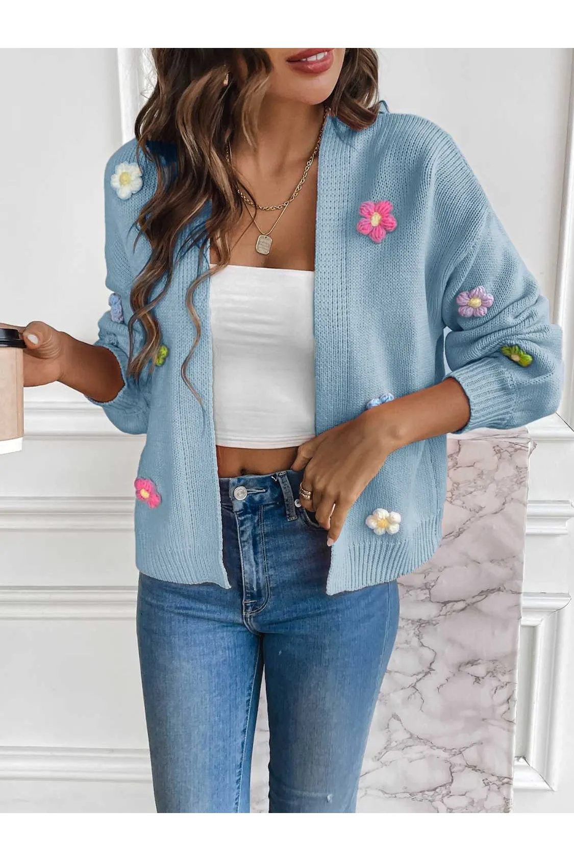 NicholesGifts Women Floral Long Sleeve Open Front Cardigan