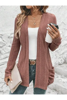 NicholesGifts Women Ribbed Open Front Cardigan with Pockets