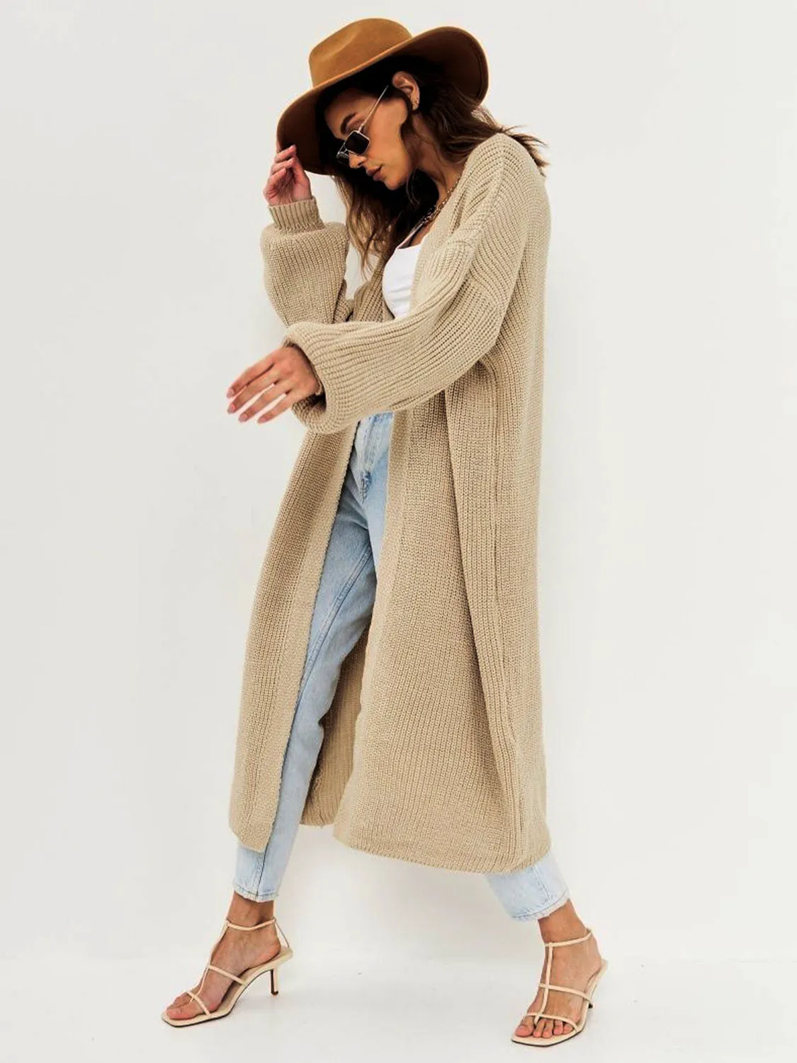 Open Front Long Sleeve Longline Cardigan