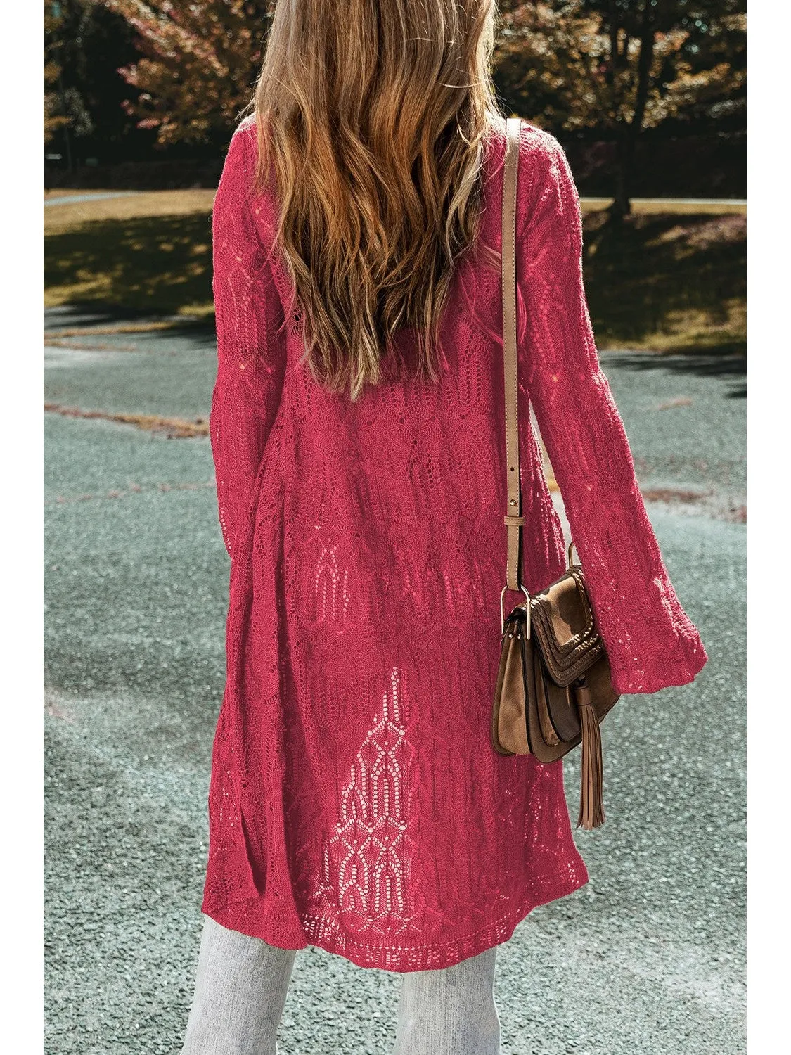 Openwork Open Front Long Sleeve Cardigan