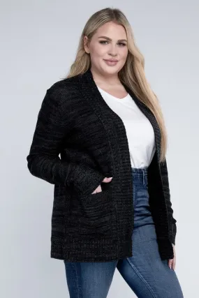 Plus Size Solid Open Front Cardigan