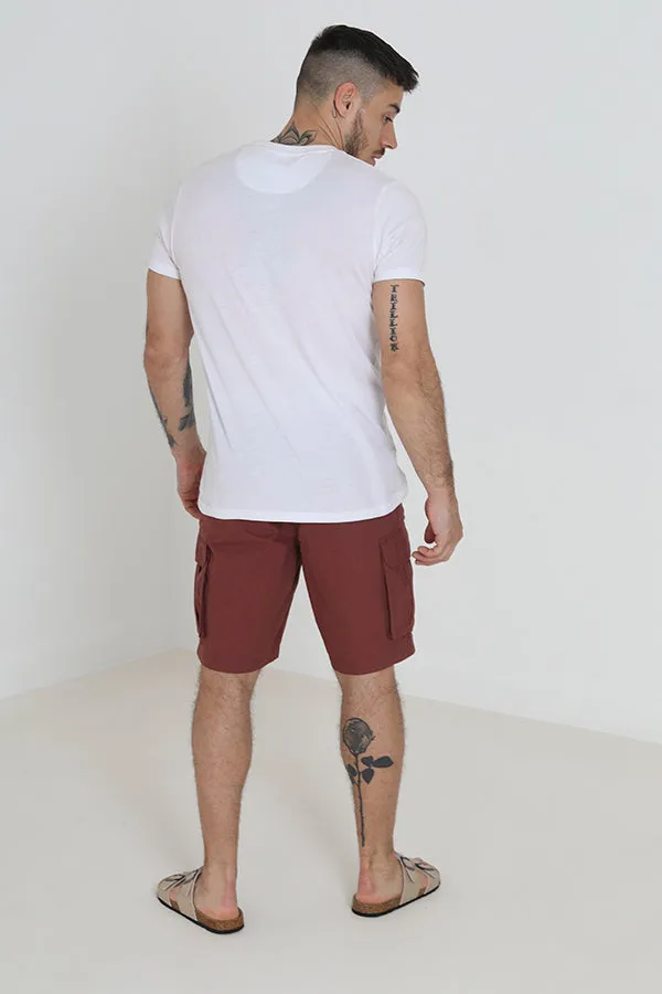 RED CARGO STYLE COTTON CANVAS SHORTS