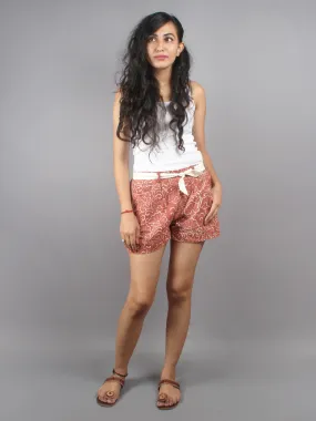 Red Hand Block Printed Shorts With Belt -S5296012