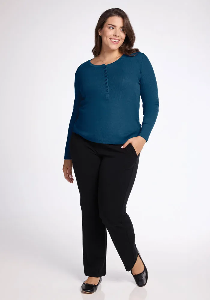 Reese Ribbed Henley - Real Teal