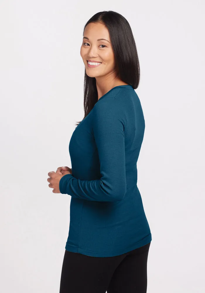 Reese Ribbed Henley - Real Teal