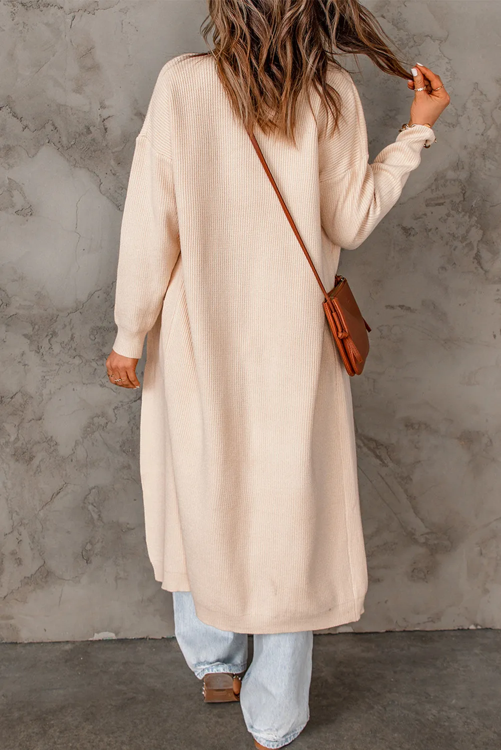 Rib Knitted Drop Sleeve Open Front Cardigan