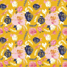 RILEY BLAKE CHALLIS RAYON Floral Gold - SALE $21.00 p/m