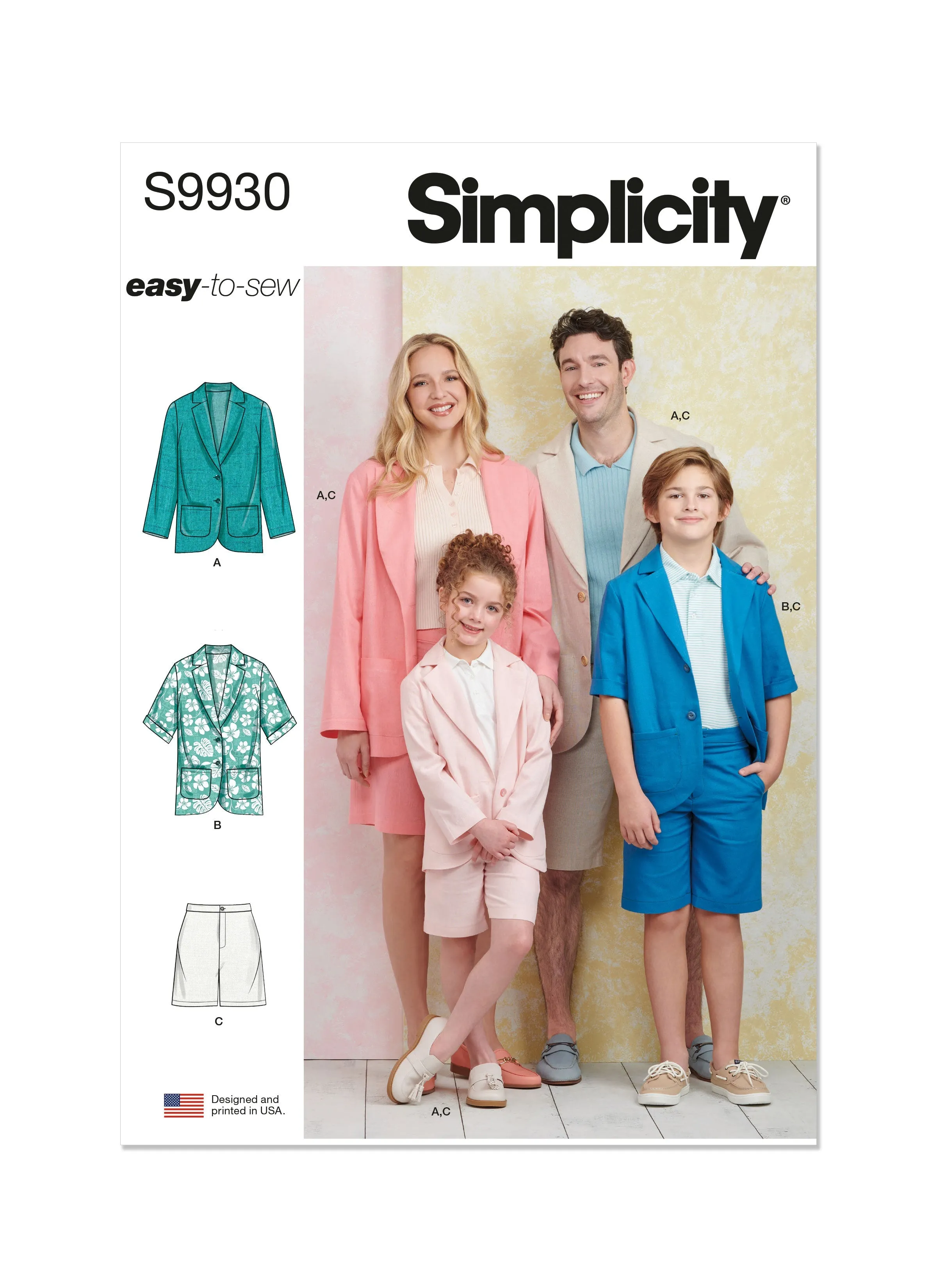 Simplicity Sewing Pattern 9930 Children's, Teens' and Adults' Blazers and Shorts