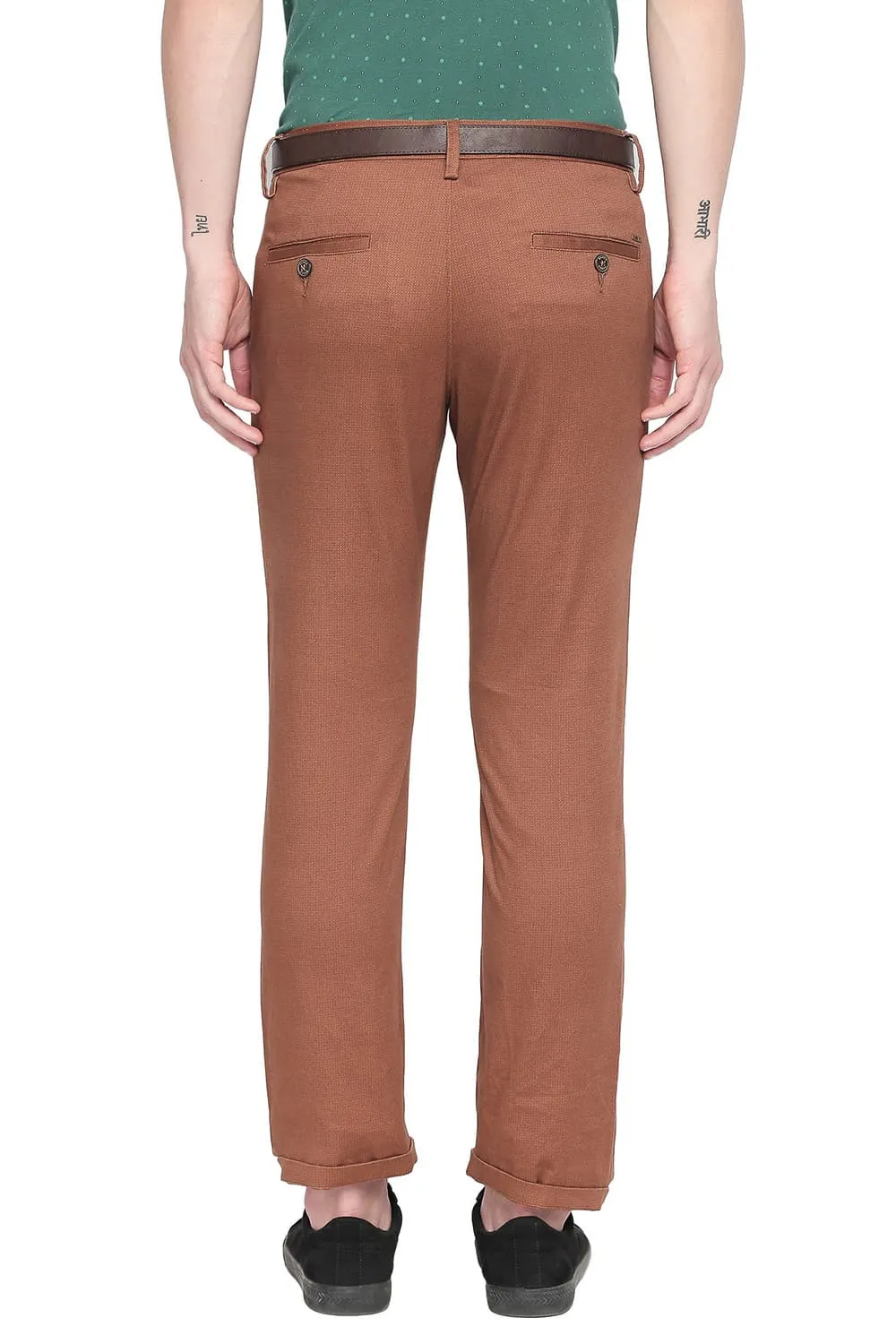 Slim Fit Printed Stretch Trouser With Belt