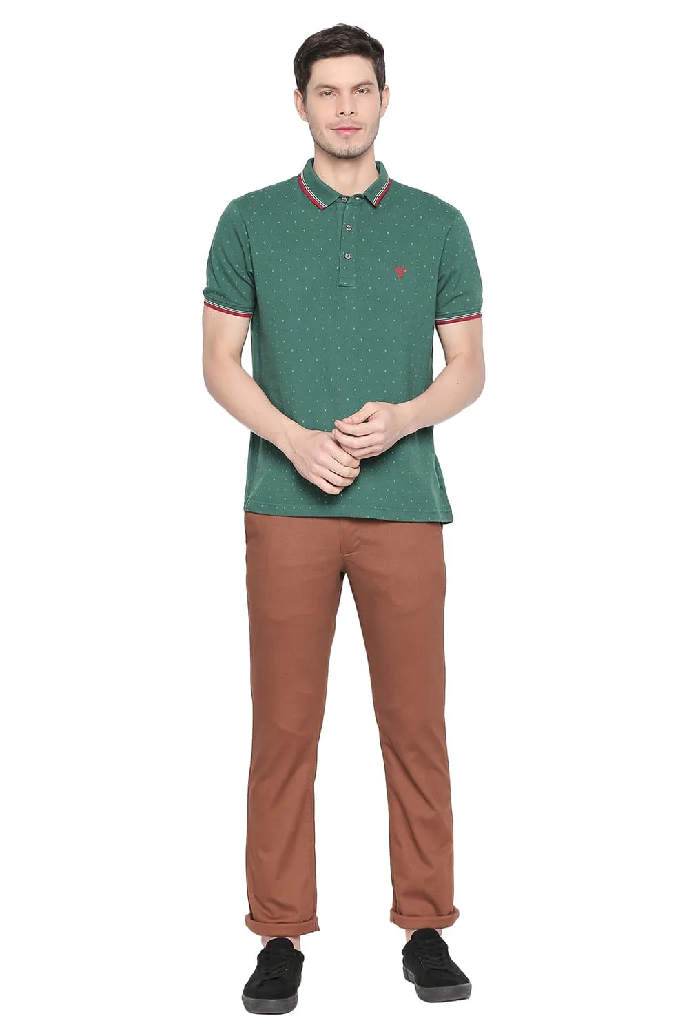 Slim Fit Printed Stretch Trouser With Belt