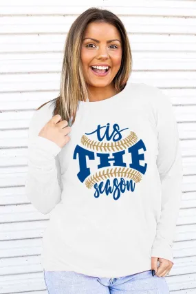 Tis The Season Baseball Royal and Gold Adult Soft-Tek Blend Long Sleeve Tee