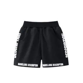 Toddler Boy's Letter Print Black Cotton Shorts