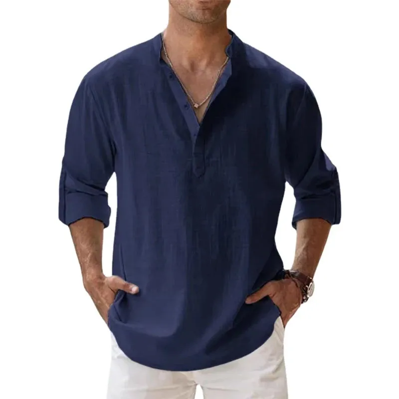 West Louis™ Long Sleeve Linen Light Henley Shirt