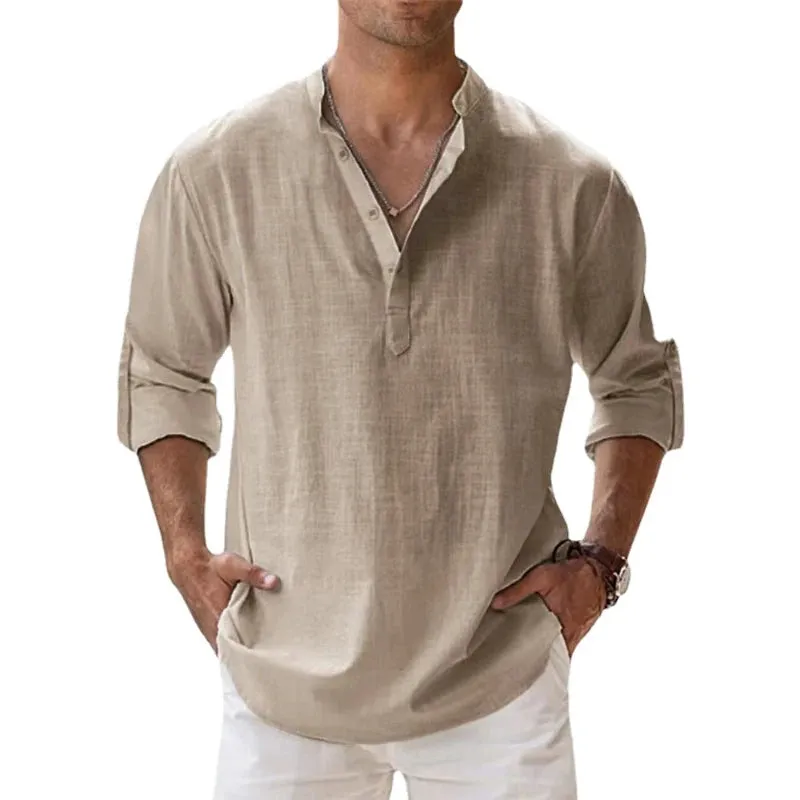 West Louis™ Long Sleeve Linen Light Henley Shirt