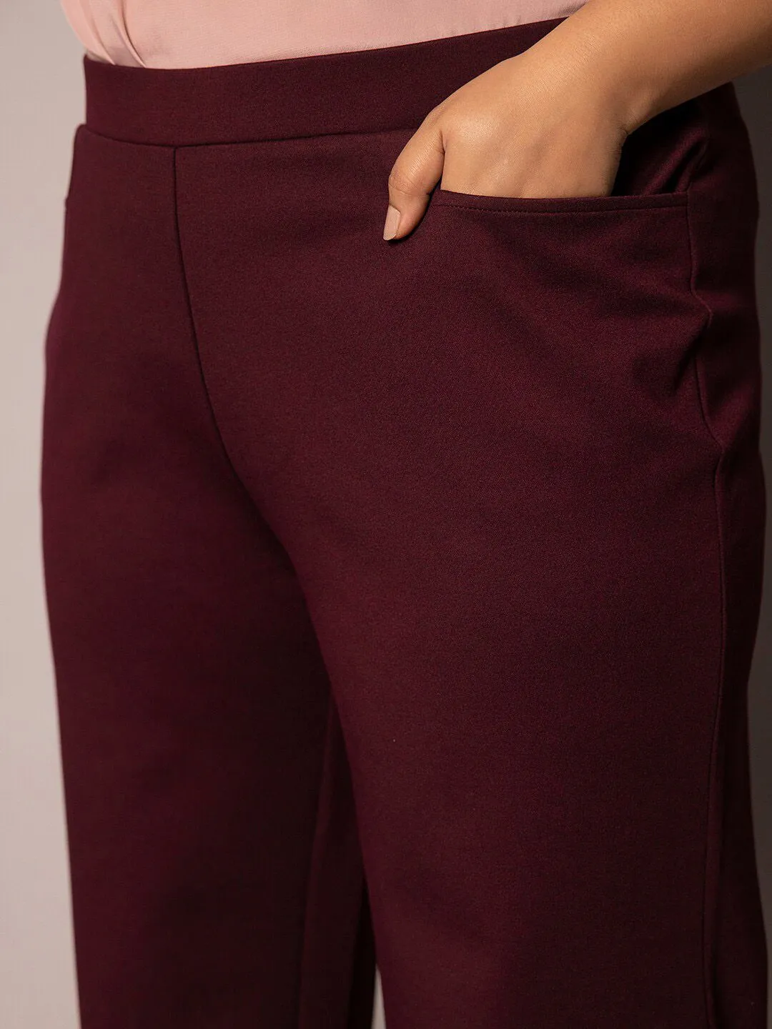 Wide Bottom Mid Waist Stretch Pants