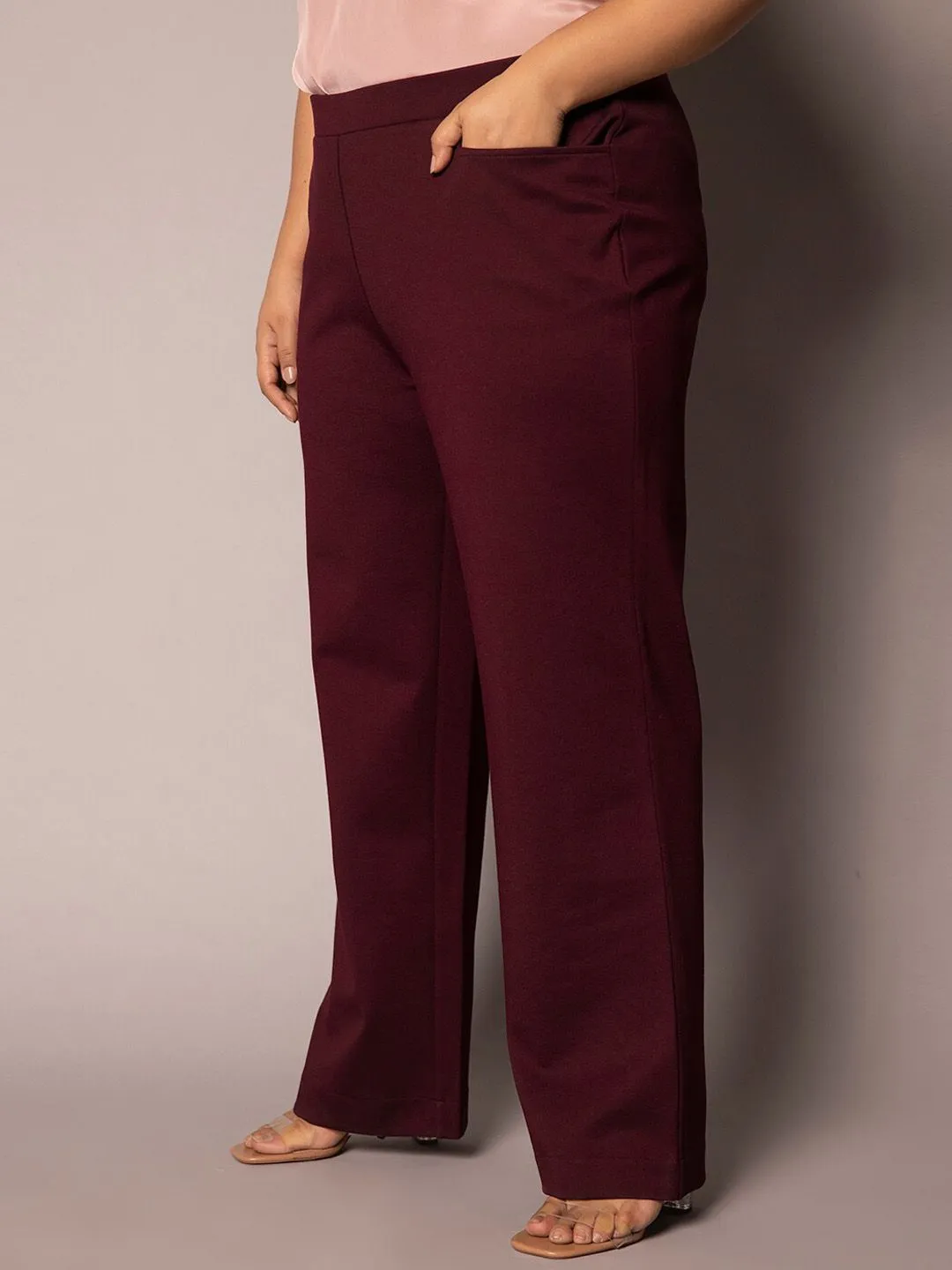 Wide Bottom Mid Waist Stretch Pants